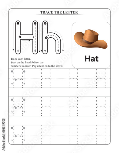 Alphabet Letter H Tracing Worksheet for Kids