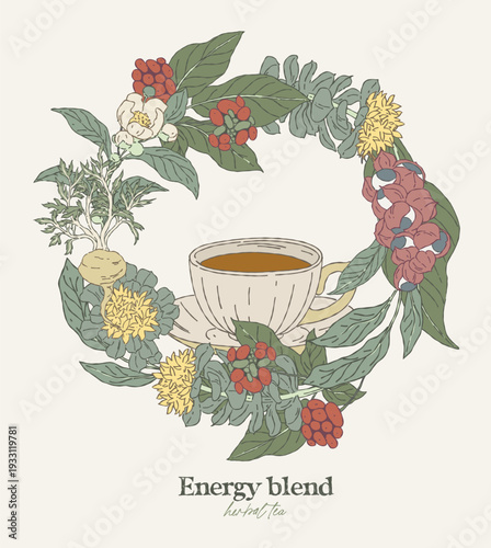 round wreath made of energy tea medicinal plants