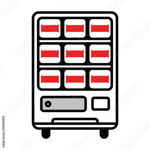 Modern vending machine with illuminated red product slots sleek design and interactive panel for snack selection