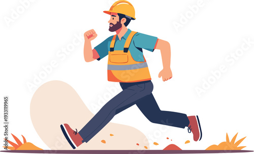 uomo edilizia cantiere che corre lungo il sentiero vettoriale  operaio edile 