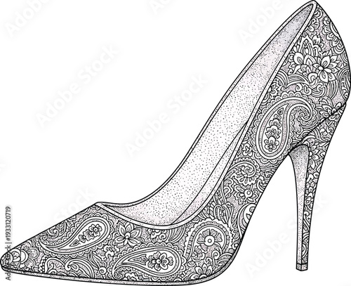 High Heel Shoe with Paisley Pattern