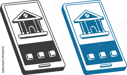 Modern mobile banking and digital finance line icons set featuring smartphone bank apps, online payments, money transfer, fintech and secure transaction concepts.