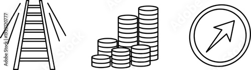 Conceptual icons representing financial growth, career advancement, and investment success