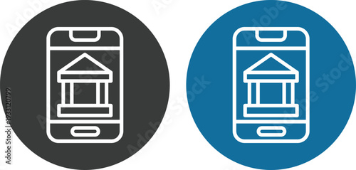 Modern mobile banking and digital finance line icons set featuring smartphone bank apps, online payments, money transfer, fintech and secure transaction concepts.