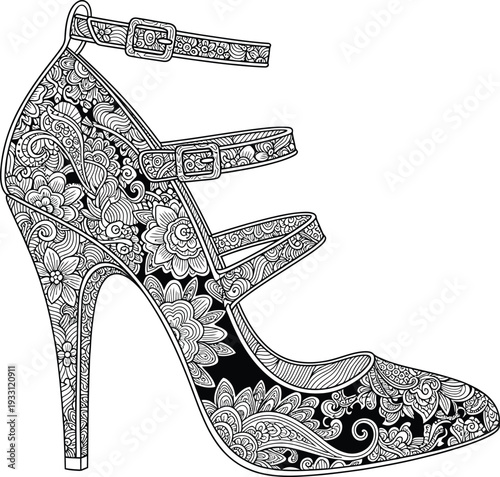 High Heeled Shoe with Floral Pattern