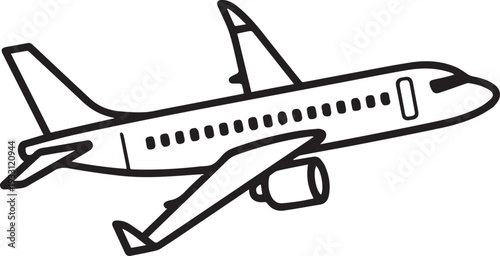 Passenger Airplane Outline Vector – Commercial Aircraft Line Art Illustration Isolated on White