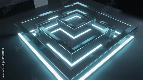 Wallpaper Mural Abstract Glowing Geometric Maze Structure with Cyan Light Torontodigital.ca