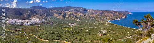mattinata coast view from above in Italy in Puglia with its olive groves and ...