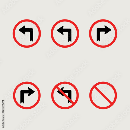 Free Download Set of Traffic Signs: Arrows, Turns, and Prohibition Symbols on White Background - GFXLoad