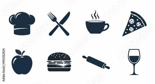Set of 8 food icons vector isolated on White Background