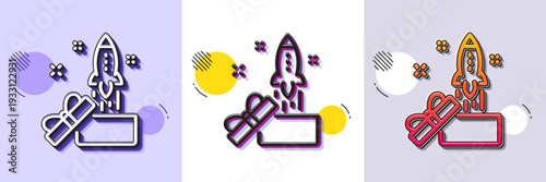 Out of the box line icon. Halftone dotted pattern. Gradient icon with grain shadow. Launch Project sign. Startup symbol. Line innovation icon. Various designs. Vector