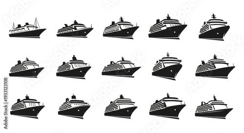 Collection of cruise ship silhouettes showcasing various designs and styles for travel.