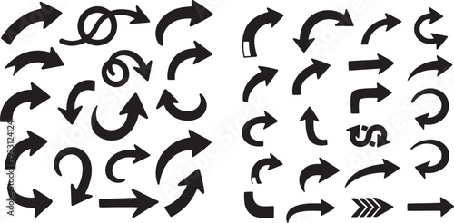 Collection of various black arrows on white background