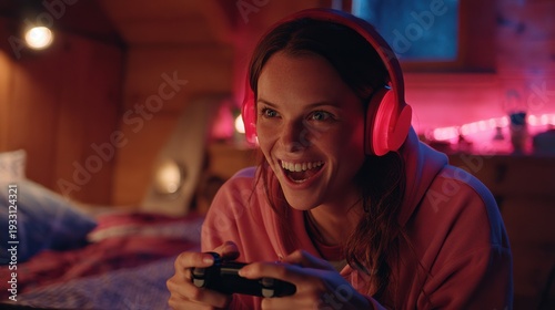 Wallpaper Mural A dedicated gamer is fiercely focused on engaging gameplay, skillfully manipulating a controller and wearing headphones Torontodigital.ca