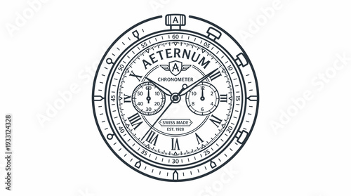 Vintage Aeternum Chronometer Watch Face with Roman Numerals and Subdials, Classic Timepiece Design