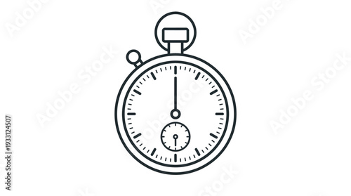 Minimalist black and white outline icon of a classic stopwatch, symbolizing time management, speed, deadlines, and precision measurement in sports and business.