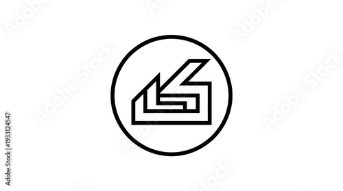 Modern minimalist black and white vector icon featuring an intricate abstract geometric shape enclosed in a perfect circle, ideal for branding.