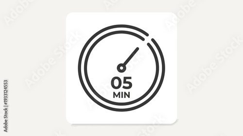 Minimalist 5-minute timer icon in clean line art style, perfect for illustrating quick tasks, short breaks, or time-sensitive notifications, symbolizing efficiency and speed.