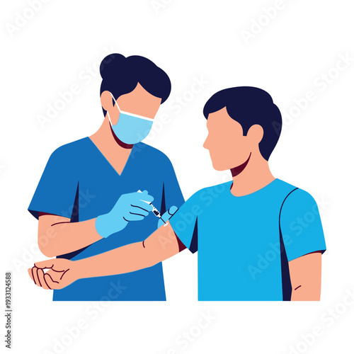 Medical professional administering vaccination to a patient.