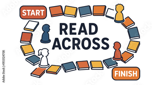 A colorful illustration of a board game called Read Across