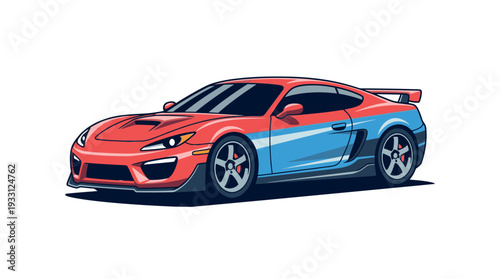 Vector illustration of a sports car with vibrant orange and blue design.