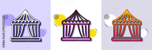 Amusement park tent line icon. Halftone dotted pattern. Gradient icon with grain shadow. Circus tickets office sign. Line circus tent icon. Various designs. Vector