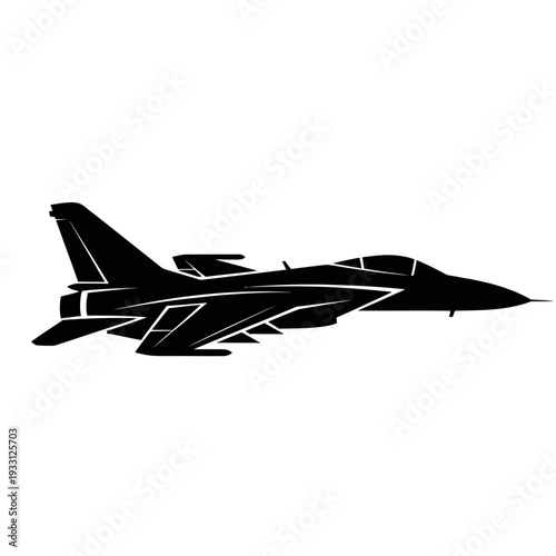 Silhouette of a modern fighter jet in flight, sleek design, military aviation, speed, power