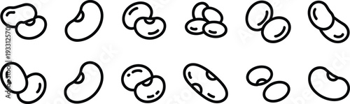 Assorted bean and legume icon set with kidney soy and white beans line art vector illustration collection