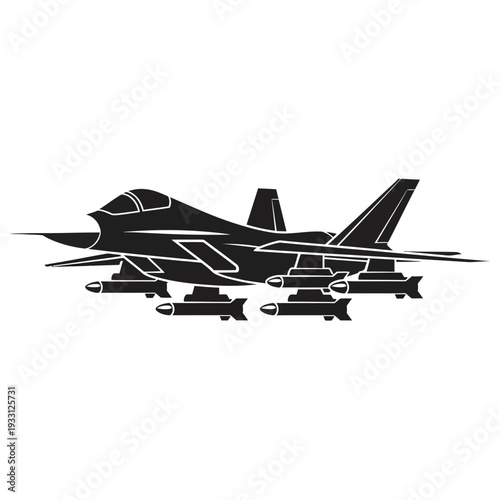 Silhouette of a modern fighter jet loaded with missiles, ready for combat