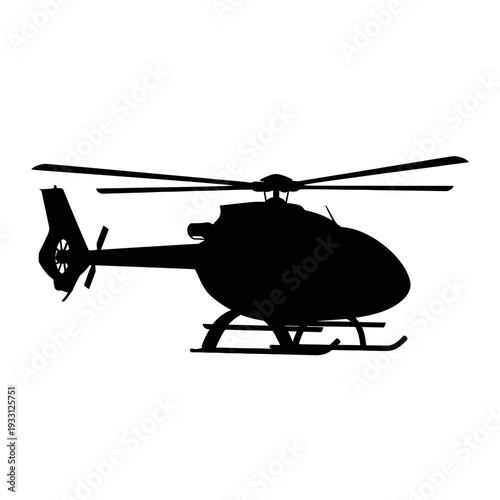 Silhouette of a modern helicopter in flight, isolated on white background