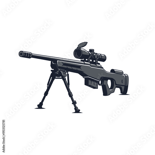 Modern sniper rifle with bipod and scope, tactical weapon, precision firearm