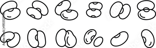 Bean and legume icon set with various kidney soy and white beans line art vector illustration collection