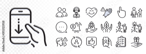 Smile face, Use gloves and Hand click line icons for web app. Glare of light effect. Message icon. Pack of Loyalty program, Cough, Users pictogram icons. Vector