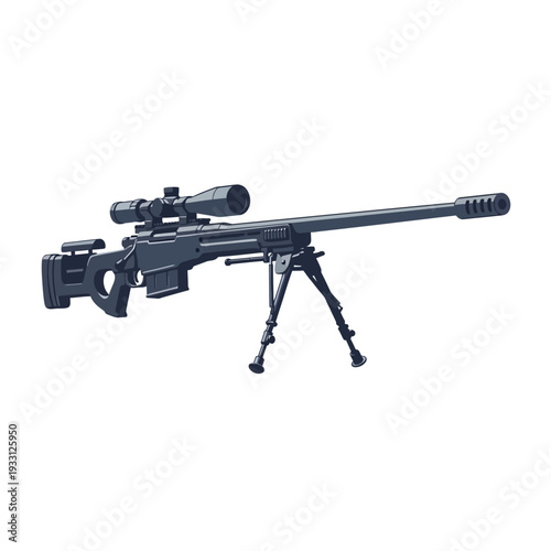 Precision Sniper Rifle with Scope and Bipod - Military Weaponry