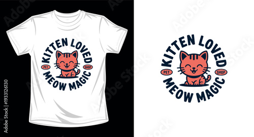 Meow magic kitten loved pet shop apparel design featuring a sitting cute ginger cat