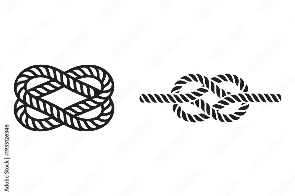Fototapeta premium Vector rope knot set with nautical infinity knot and sailing symbol for maritime and strength concept