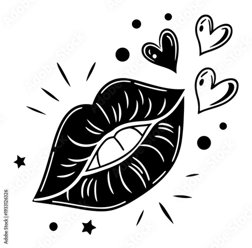 kiss lips Valentine's Day silhouette vector illustration