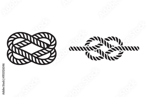 Vector rope knot set with nautical infinity knot and sailing symbol for maritime and strength concept