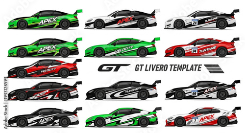Diverse collection of GT liveries showcasing racing car designs and templates.