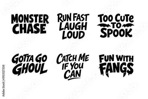 Halloween-themed phrases with playful and spooky fonts