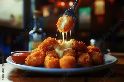 Plate of crispy golden sticks filled with stretching cheese