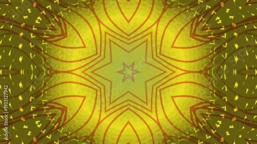 Abstract Kaleidoscope of Golden Yellow and Green Geometric Shapes.