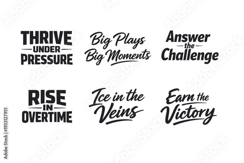 Motivational sports phrases in bold typography on white background