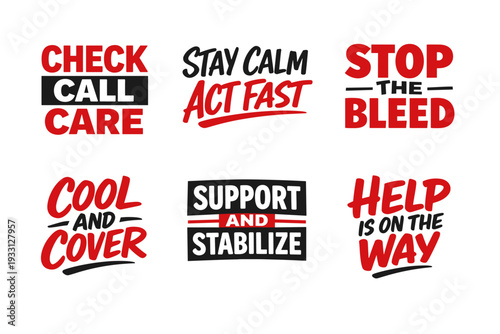 Emergency response kit - check, care, stay calm, act fast, stop bleed