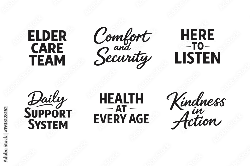 Fototapeta premium Elder care messages: team support, comfort, security, kindness, health, listening