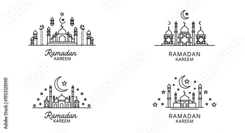 Ramadan kareem illustration with crescent moon dates and traditional elements