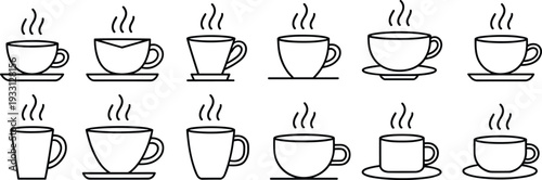 Coffee cup line icon set, hot beverage mug outline vector illustration collection for cafe menu design