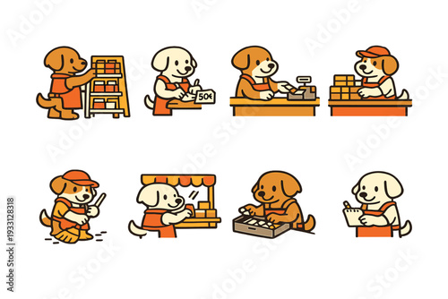 Cartoon dogs working in various jobs