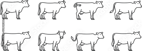 Cow outline icon set with standing farm cattle dairy animal line art vector illustration collectionCow outline icon set with standing farm cattle dairy animal line art vector illustration collection