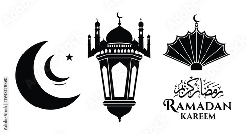 Ramadan kareem illustration with crescent moon dates and traditional elements